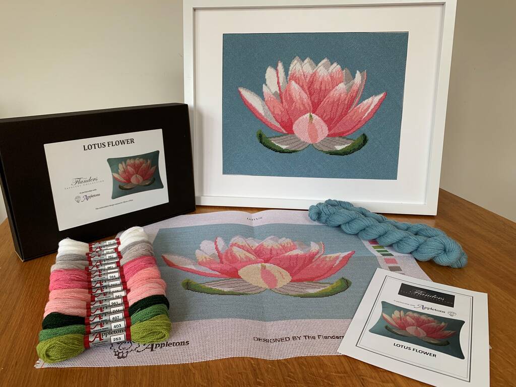 Lotus Flower Tapestry Kit With 100% British Wool, 1 of 5
