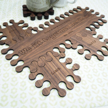 Personalised Walnut Jigsaw Sharing Board And Coasters, 5 of 5