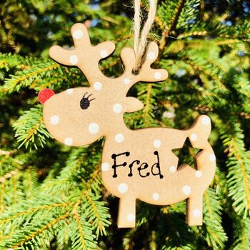 Personalised Reindeer With Star Christmas Decoration, 2 of 5