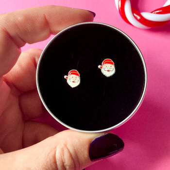 Silver Earrings, Father Christmas Studs In A Gift Tin, 6 of 9