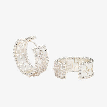 Kinmokusei Sterling Silver Plated Bead Floral Earrings, 4 of 5