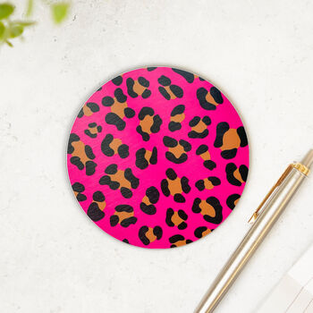 Round Coaster Pink Leopard Print Heat And Stain Proof, 4 of 12