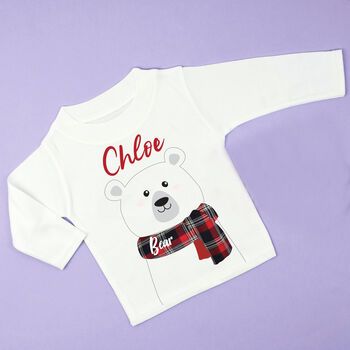 Personalised Polar Bear Kids Christmas T Shirt / Top, 6 of 6