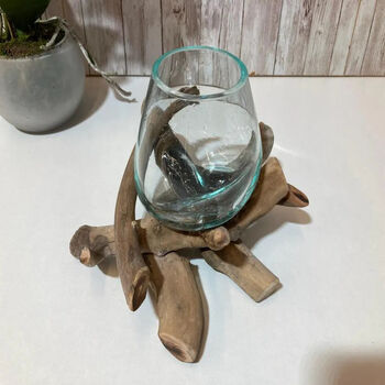 Small Molten Glass Nut Fruit Bowl On Driftwood Twig Home Decor Individual Gift, 4 of 8