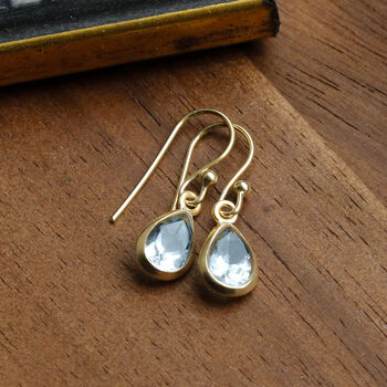 Gold Plated Blue Topaz Teardrop Earrings, 4 of 6