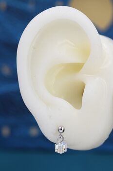 Aurora Borealis Cube Drop Stud Earrings Sterling Silver, 9 of 12