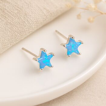 Sterling Silver Blue Opal Star Stud Earrings – 7mm, 4 of 9