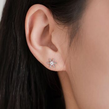 Cz Snowflake Stud Earrings In Sterling Silver, 7 of 12