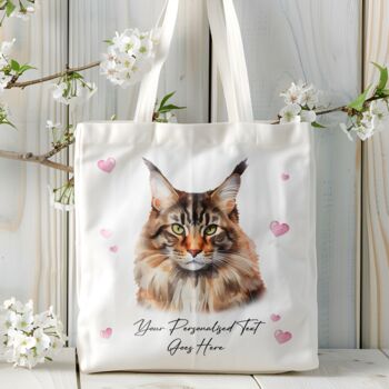 Personalised Tote Bag Cat With Love Hearts. 20 Different Breeds, 8 of 12