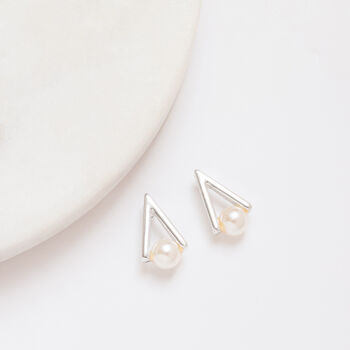 Silver Colour V Shaped Studs With Pearl Detail, 2 of 3