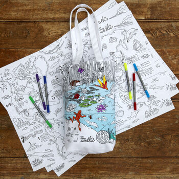 Pond Life Tote Bag Kit + 10 Pens, Colour And Carry, 5 of 7