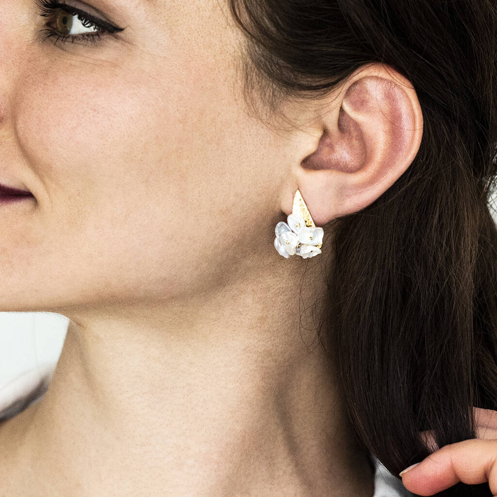 Keshi Fresh Water Pearl Cluster Stud Earrings By Studio Hop