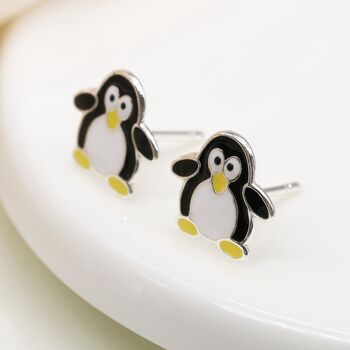 Girls Sterling Silver Penguin Stud Earrings, 2 of 4