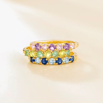 Blue Sapphire And Sky Blue Topaz Half Eternity Ring In Sterling Silver And 18k Gold Vermeil, 8 of 11