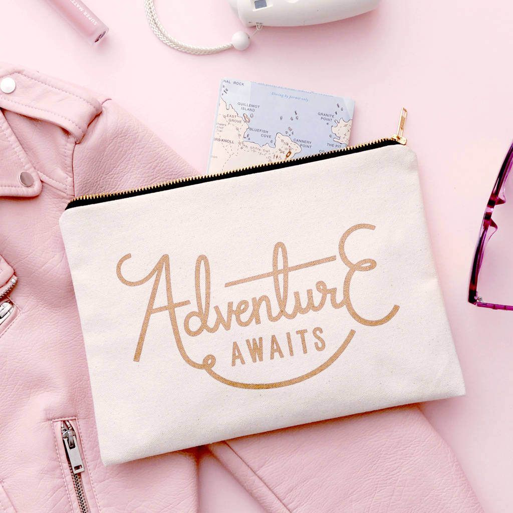 'Adventure Awaits' Canvas Pouch, 1 of 6
