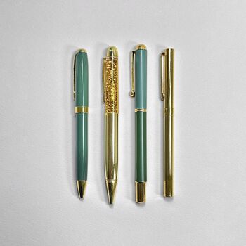 Green And Gold Metal Four Piece Pen Gift Set, 8 of 8