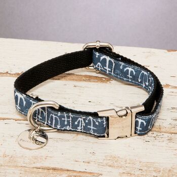 The Salcombe Nautical Blue Anchor Design Dog Collar, 5 of 7