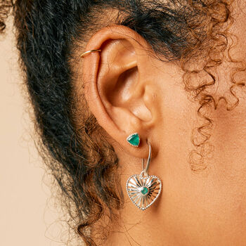Heart Rays Green Onyx Silver Statement Earrings, 3 of 8