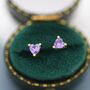 Sterling Silver Tiny Amethyst Purple Cz Heart Stud Earrings, thumbnail 5 of 12