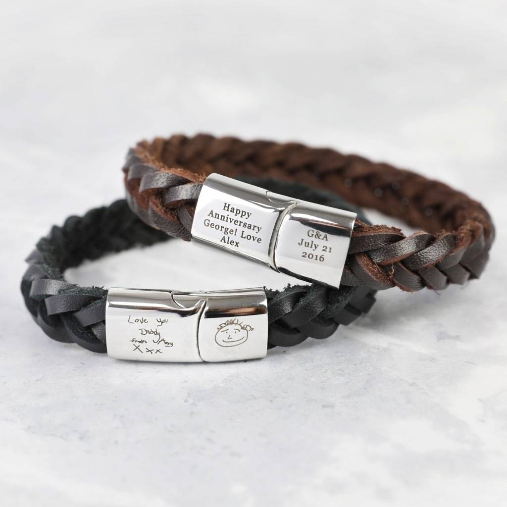 personalised men's thick woven leather bracelet by lisa angel ...