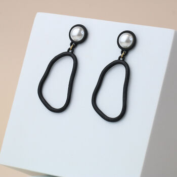 Matte Black And Pearl Wavy Drop Earrings, 3 of 3