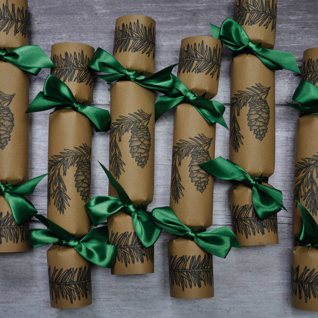 winter pine handmade christmas crackers box of six by the handmade
