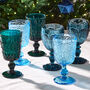 Sapphire Blue Footed Glass Wine Goblets, thumbnail 1 of 4