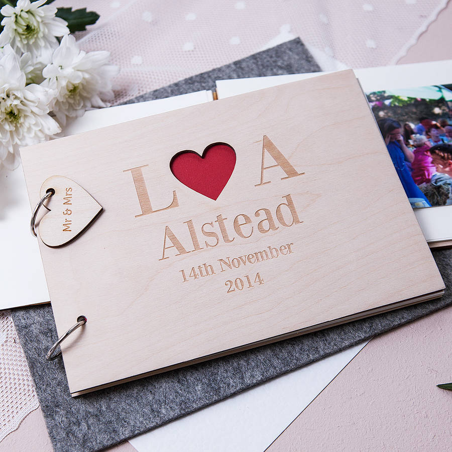 Personalised Heart Initials Wooden Guest Book By Clouds and Currents