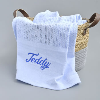 Personalised Blue Cellular Baby Blanket Embroidered, 7 of 11