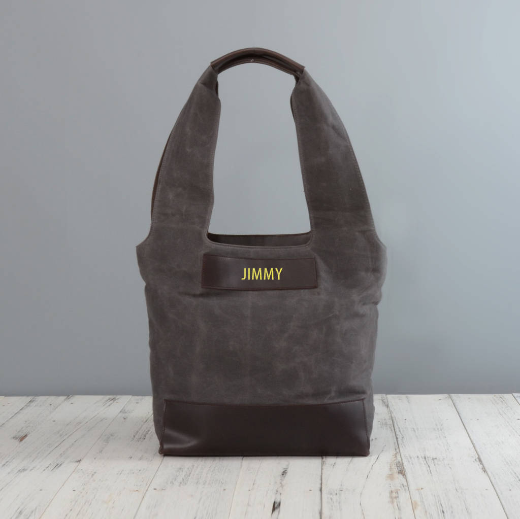 waxed canvas and leather tote bag by eazo | www.strongerinc.org
