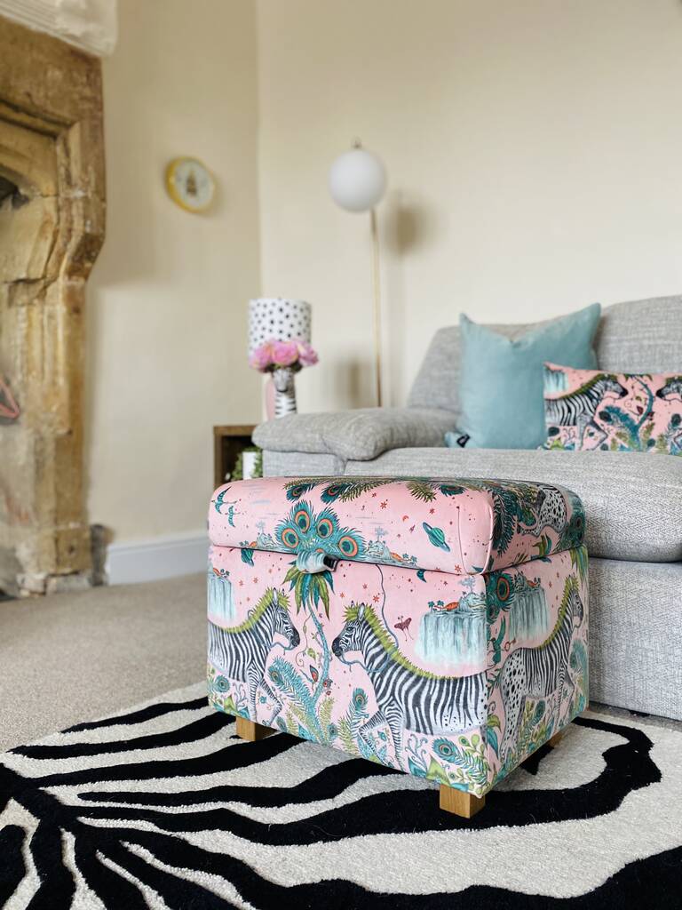 Footstool With Storage In Magical Pink Velvet, 1 of 3
