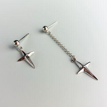 Sterling Silver Asymmetrical Cross Dangle Stud Earrings, 4 of 5
