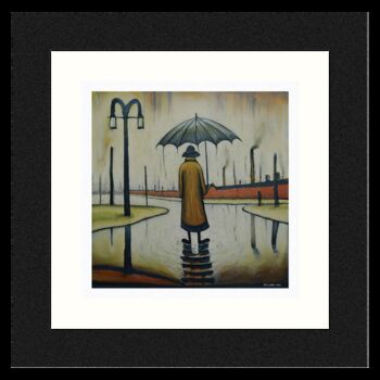 Framed 'Umbrella In The Rain' Print. Lowry Style, 2 of 4