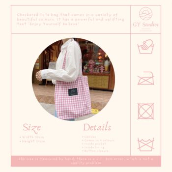 Checkered 'Enjoy Yourself Believe' Pastel Tote Bags, 3 of 10
