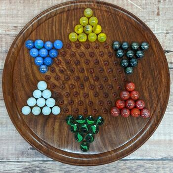 Wooden Retro Birthday Game; Wooden Coloured Marbles Chinese Checkers Board Games Stern Halma Game, 2 of 5