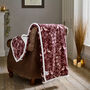 Winter Birds Burgundy Throw, Cosy Flannel With Sherpa Fleece Reverse 140x180cm 41034200, thumbnail 1 of 3