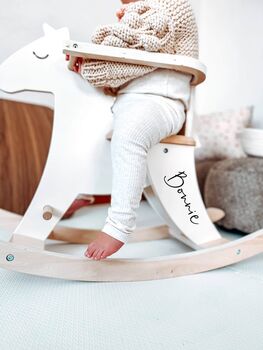 Personalised White Wooden Rocking Horse Toy, 2 of 4