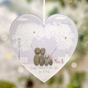 Personalised ‘Love At Christmas’ Christmas Family Pebble Heart Hanging Decoration, 5 of 7