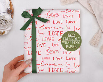 Valentine Wrapping Paper With Pink Love Pattern, Three Sheet Pack, 2 of 3