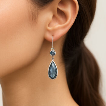 Sterling Silver Blue Cubic Zirconia Teardrop Earrings, 2 of 4