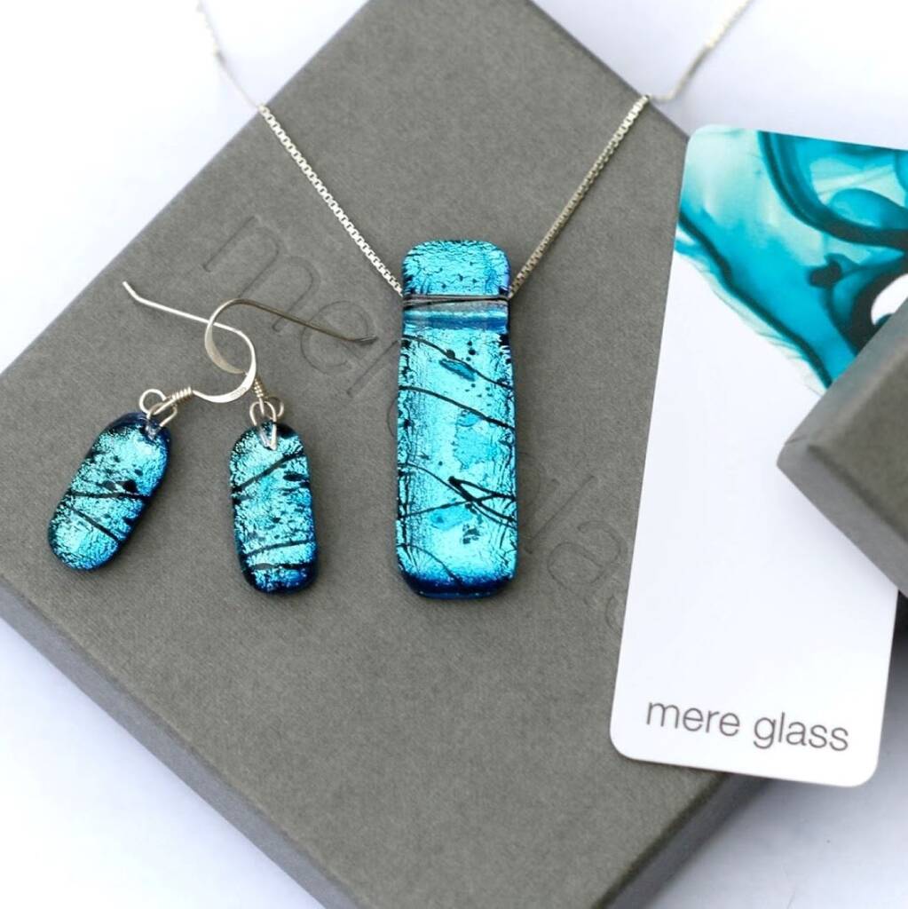 Blue Glass Necklace And Earrings Jewellery Set By Mere Glass Jewellery