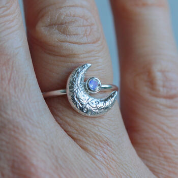 Crescent Moon Silver Moonstone Ring, 7 of 9