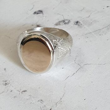 Silver And 9ct Gold Textured Signet Ring With 9ct Inlay, 4 of 12