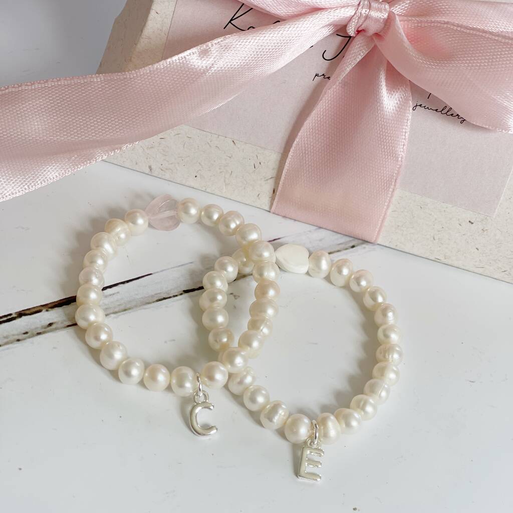Girls Pearl And Heart Initial Bracelet, 1 of 4