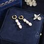 Sterling Silver Genuine Baroque Pearl Trio Huggie Hoop Earrings, thumbnail 3 of 12