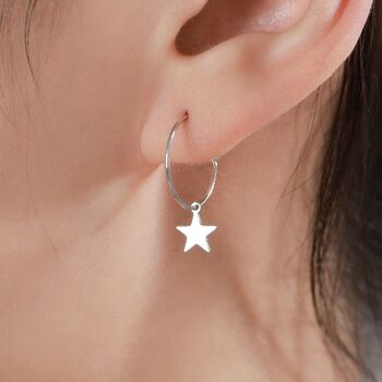 Sterling Silver Very Minimalist Star Hoop Earrings, 5 of 11