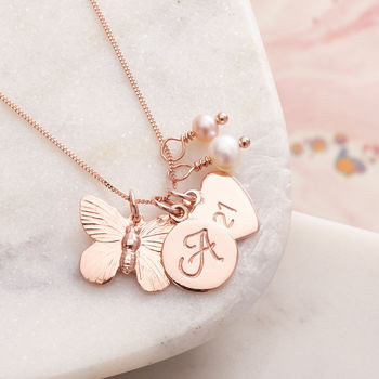 Rose Gold Vermeil Butterfly Necklace With Birthstones, 2 of 7