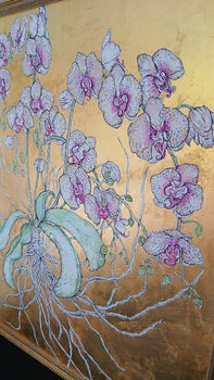 Golden Orchid Watercolour And Gilt Painting, 3 of 8