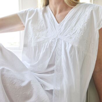 Ladies White Cotton Lace Panel Nightdress 'Valerie', 4 of 6