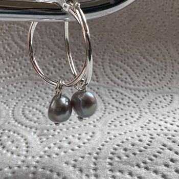 Pearl Earrings On Sterling Silver Hoop Earrings, 2 of 6